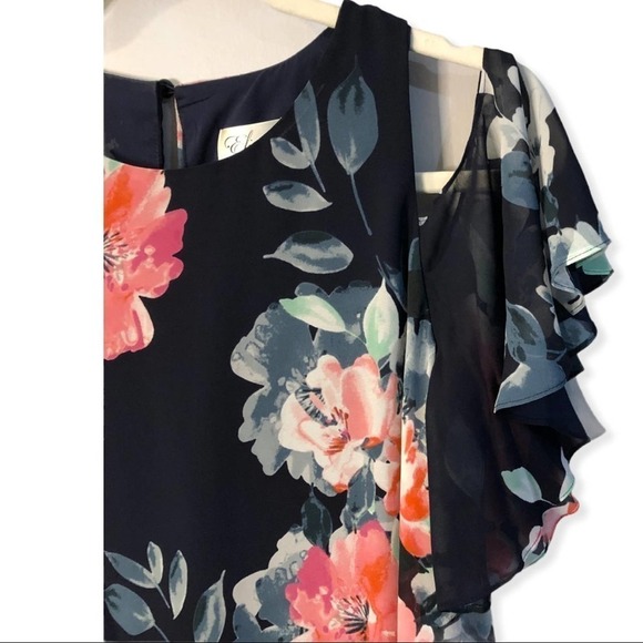 Eliza J floral printed cold-Shoulder shift dress 8 - Picture 4 of 10